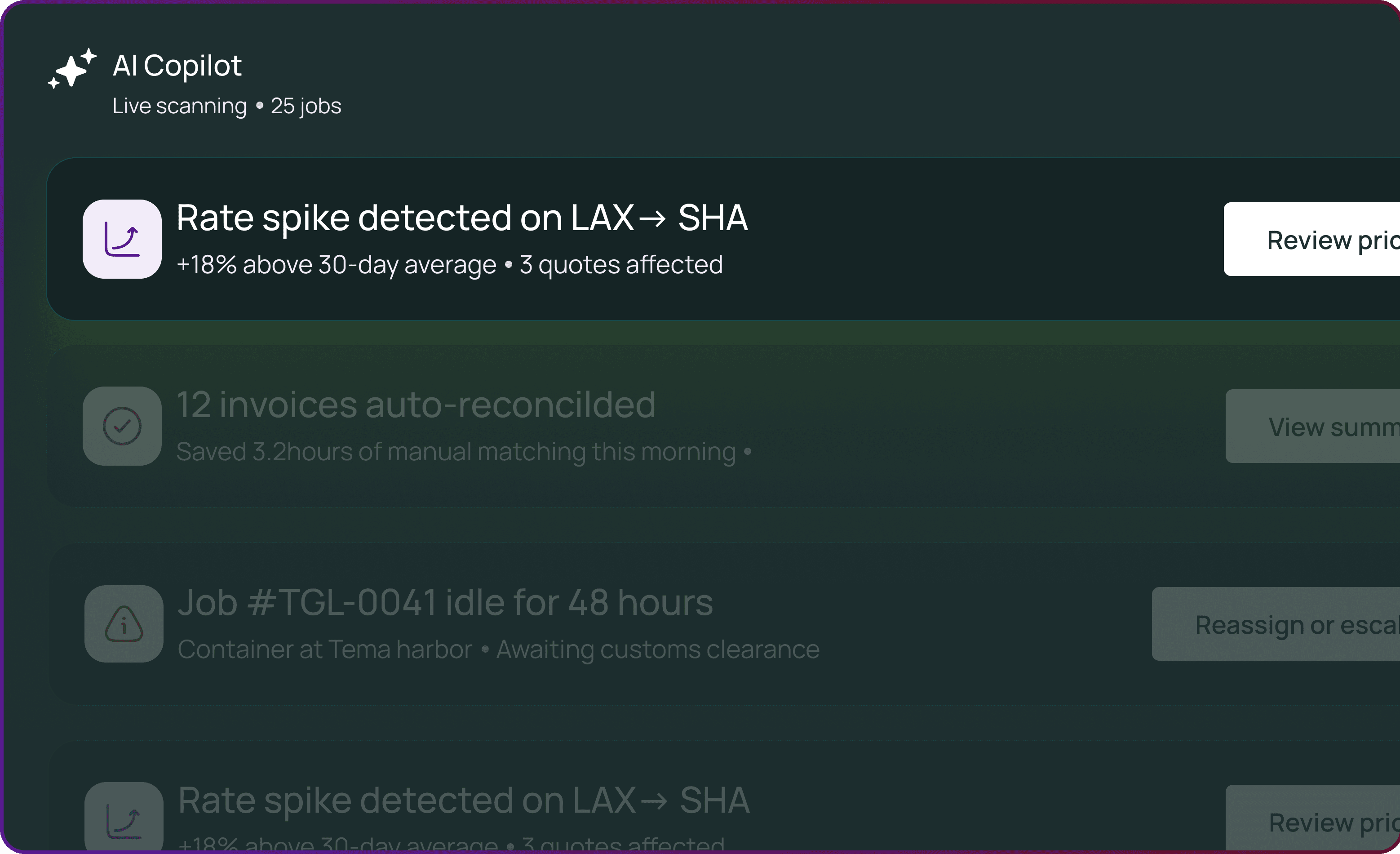 AI copilot shipment updates panel